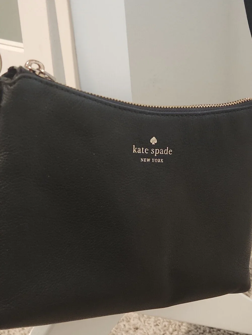 Kate Spade Black Pebbled Leather Crossbody Bag Gold Hardware Everyday Purse